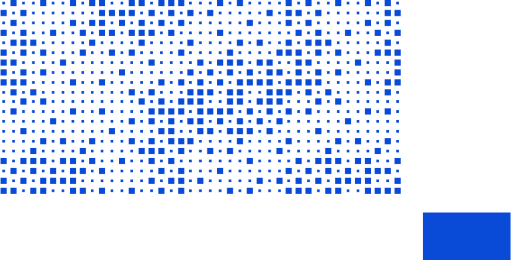 A large field of blue squares in varying size. Diagonally across it is a solid blue rectangle.